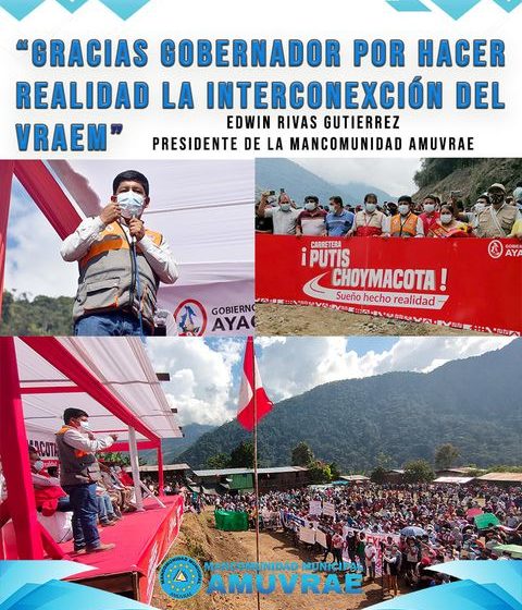  AMUVRAE felicita al Gobierno Regional de Ayacucho por Interconectar el Vraem